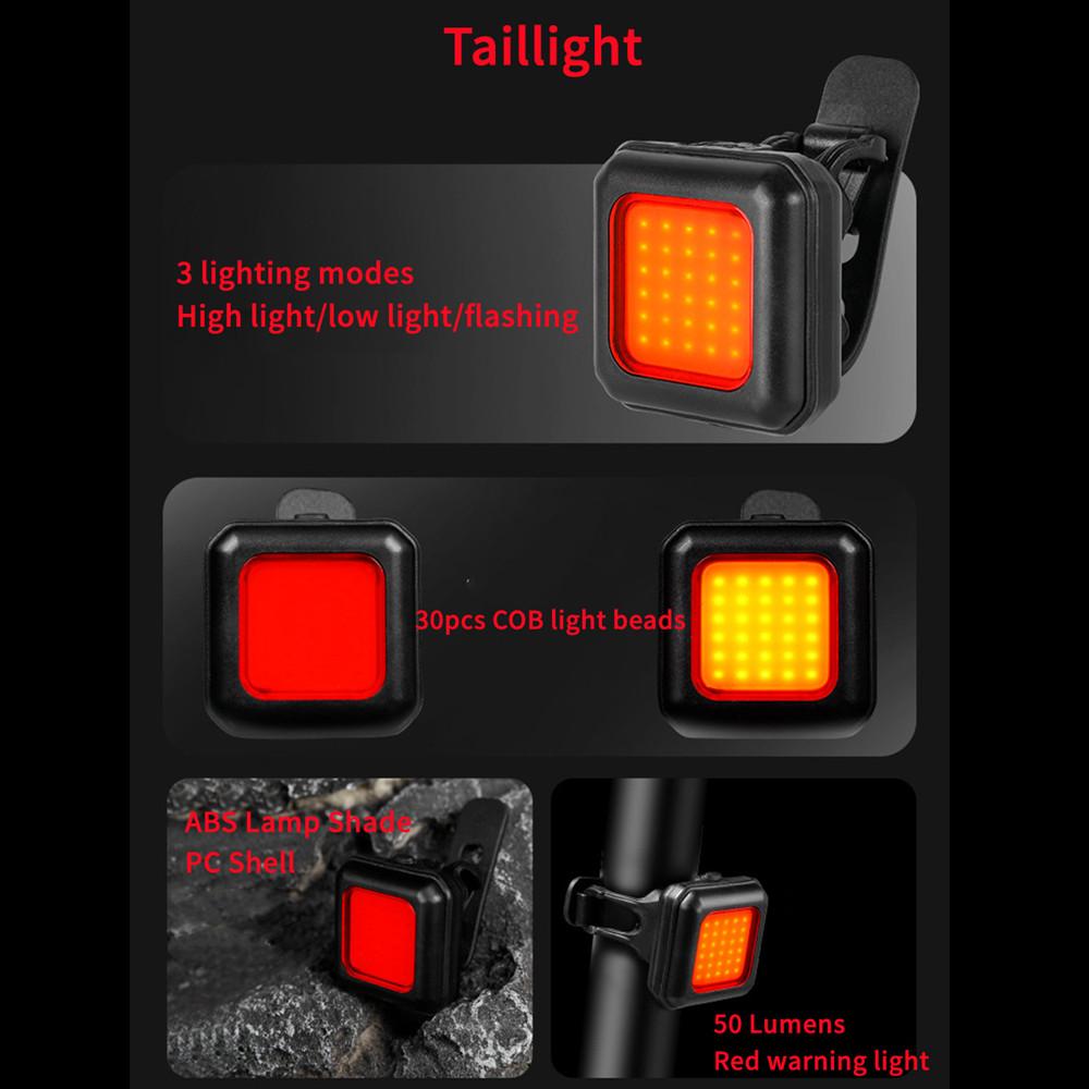 Bicycle Headlight and Tail Light Set Type-C Charging Night Riding Warning Light Suitable for Most Bikes