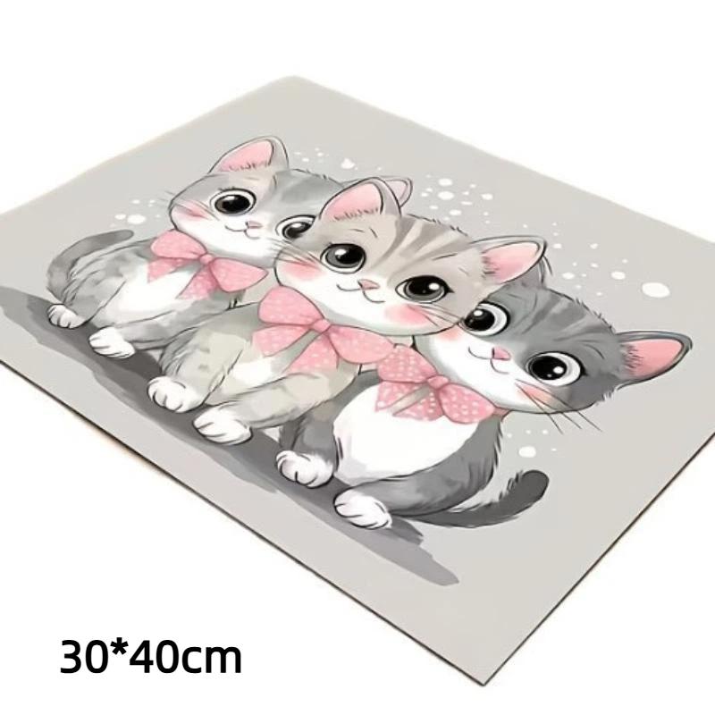 Waterproof Non Slip Cat Feeding Mat Cute Cartoon Linen Texture Pet Food Pad Matches All Pet Bowl Styles for Cats