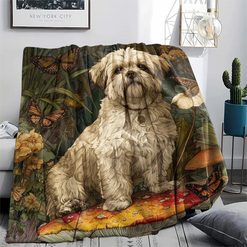 Shih Tzu and grass,pattern Flannel Blanket, High quality Comfortable for All Seasons, Home Decor, Warmth and Comfort, Perfect for Gifts.