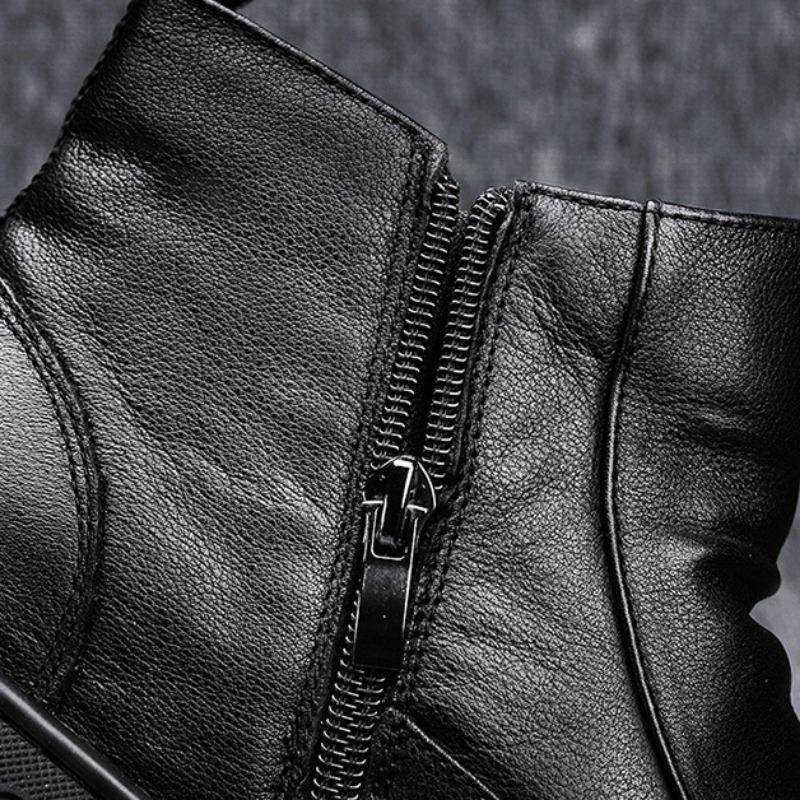 Весенние новые мужские черные кожаные ботинки, модные высокие кожаные ботильоны, повседневная обувь на платформе со шнуровкой в стиле мотоцикла, размер 39-44 2024