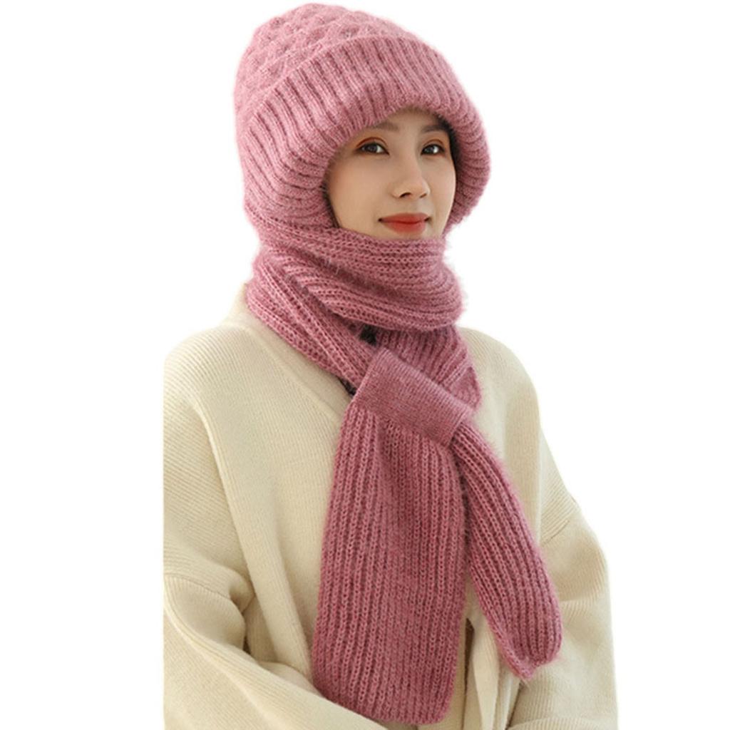 One Piece Hat Scarf Windproof Winter Knitting Thick Warm Ear Guard Hat for Woman Girs Winter Outdoor Use