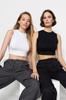 Women's Fashion New Undershirt Black-White 2 Pack Sleeveless Crop Cotton Flexible Knitted Undershirt