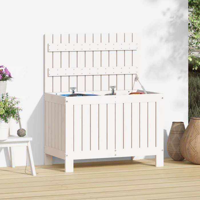 VidaXL Boîte de Rangement de Jardin, Coffre à Outils avec Couvercle, Organisateur de Terrasse Patio Extérieur, Blanc Bois 836145