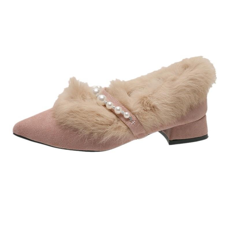 Туфли на толстом каблуке с перламутровым эффектом и низким каблуком, пушистые туфли на низком каблуке, осень 2024, новые модные туфли французской моды Мэри Джейн для женщин