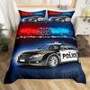Police Car Duvet Cover Set Boys Cartoon Car Bedding Sets Full Size, Emergency Responder Vehicles Comforter Cover Set Blue Grey