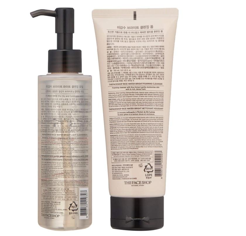 The Face Shop Rice Water Bright Cleansing Light Oil 150ml 1pc+ Foam 150ml  1pc, 50pcs of Natural Oil Paper