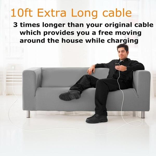 Сверхдлинный и прочный 10-футовый нейлоновый плетеный кабель для зарядки телефона для iPhone, Type-C и Micro USB