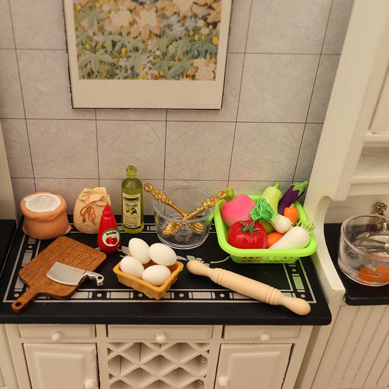 Кукольный домик Миниатюрная 3D Кухонная сцена с едой, посудой и плитой