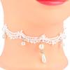 Gothic Women Lace Pendant Bride White Pearl Necklace Choker Collar