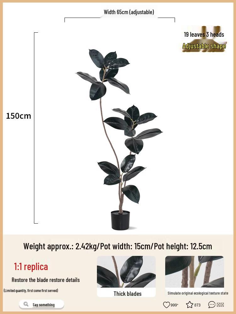 Роскошное искусственное дерево Фикус Эластика Черное Золото: Комнатное украшение и напольное украшение