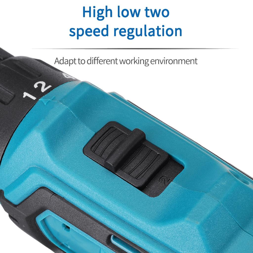 21V Cordless Electric Impact Drill Screwdriver 3 Functions Power Tools Lithium Battery Hand Drill with Box + Drill Bit Set