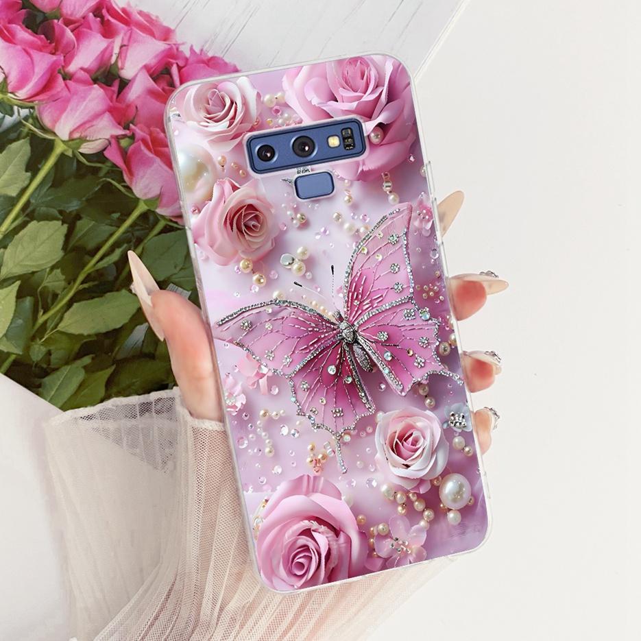 For Samsung Galaxy Note 9 Case SM-N960F Luxury Flower Butterfly Painted Cover Soft Slim Phone Case For Samsung Note 9 Note9 Bags