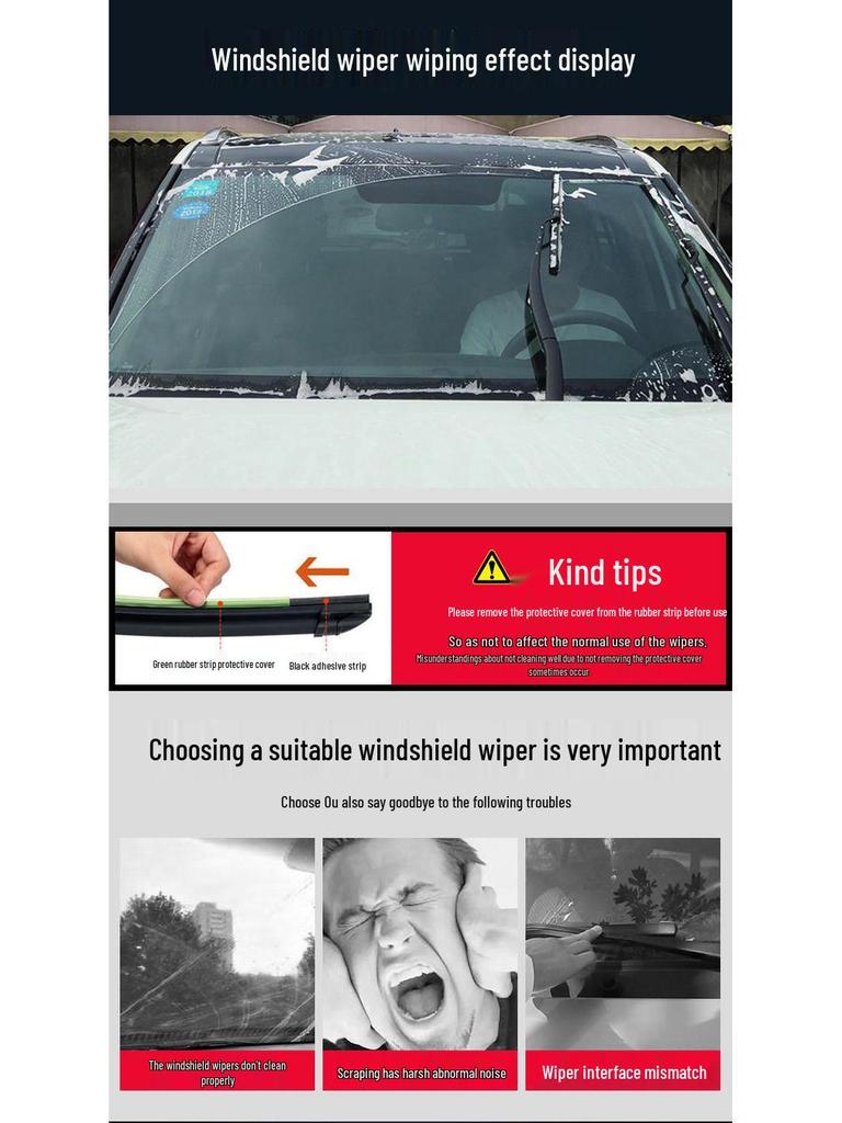 Applicable Dongfeng Fengshen E70 New Energy Frameless Wiper, Universal Rubber Strip Blade for 18-19 Models