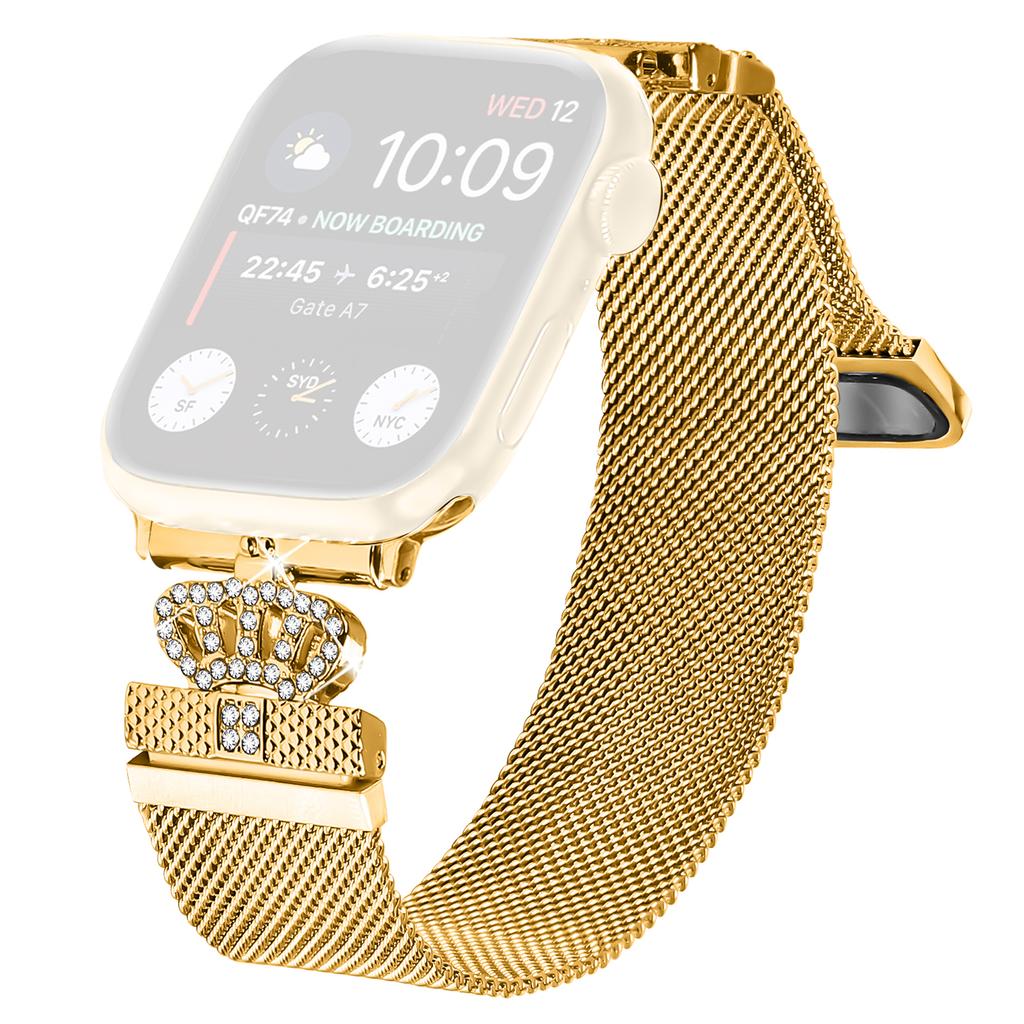 Миланский сетчатый ремешок для Apple Watch Series 10 9 8 7 SE 6 5 4 3 2 1 42 мм 41 мм 40 мм 38 мм Магнитная застежка-корона Ремешок из нержавеющей стали