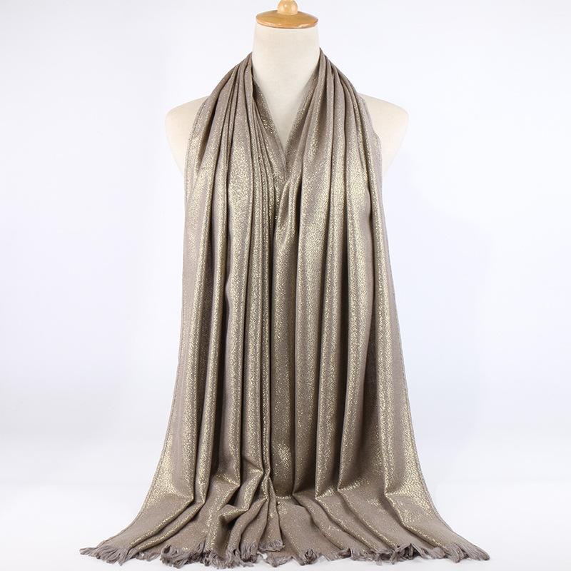 Блестящий люрекс хлопок золото хиджаб шарф женский серебряный кисточки шали мусульманские шарфы головной платок однотонные обертывания повязка на голову пашмина столы