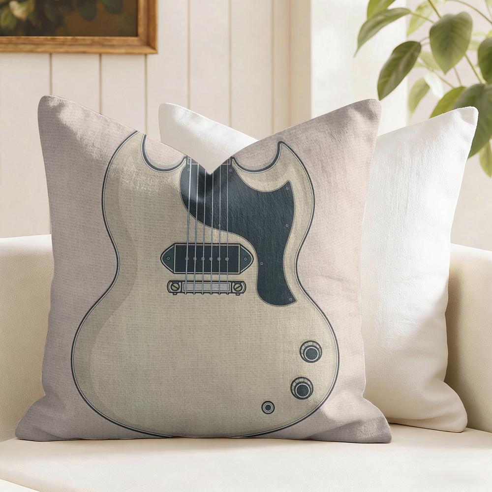 Vintage Color Guitar Fender Cushion Cover Summer Linen Pillow Case Organic Fabric Cushion Cover DoubleSided Sofa Home Decor