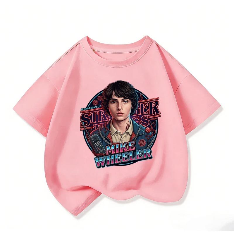Модная детская футболка со стильным принтом 'Stranger Things', Крутой уличный стиль, Летняя повседневная одежда