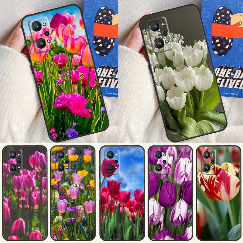 Spring Tulips Flower For Realme C55 C67 C61 C75 C53 C51 C21Y C25S GT 6 6T 5 GT7 Pro 10 11 12 13 14 Pro Plus Case