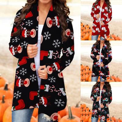 Женское пальто-кардиган, рождественский кардиган, свитер с длинными рукавами и открытой передней частью, повседневная куртка