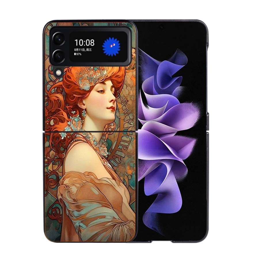 Exquisite Women's Loish Style Flowers Phone Case For Samsung Z Flip 7 6 5G Galaxy Z Flip4 Z Flip5 Z Flip3 Coque Black Hard PC Sh