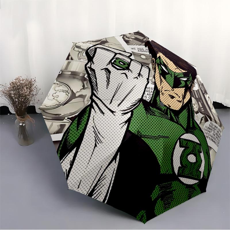 1pc Green Lantern Automatic Folding Umbrella - Sturdy 8-Rib Polyester Canopy,Sun-Defying Travel Companion yy251023106