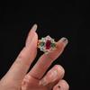 Elegant Handcrafted Gold Plated Adjustable Emerald And Ruby Ring For Women