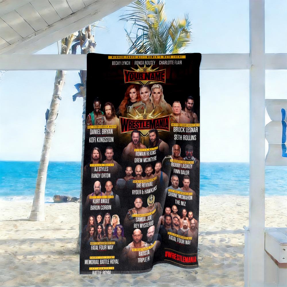 Wrestlemania Personalized Text Beach Towel High Absorbency & Quick-Dry Ideal for Travel Outdoor Swim Pool Yoga Surf Camping Hiking Gym Gift Holiday