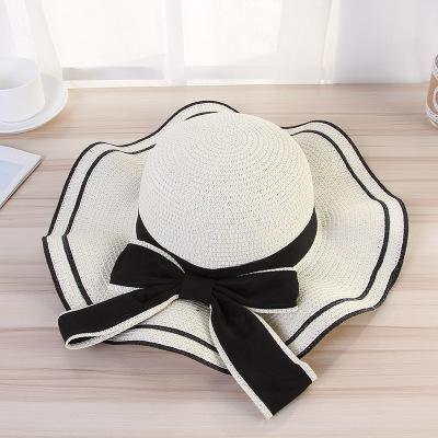 Summer Sun Hat Women Straw Hats Sunshade Panama Cap Fashion Bow Beach Hat Foldable Travel Caps