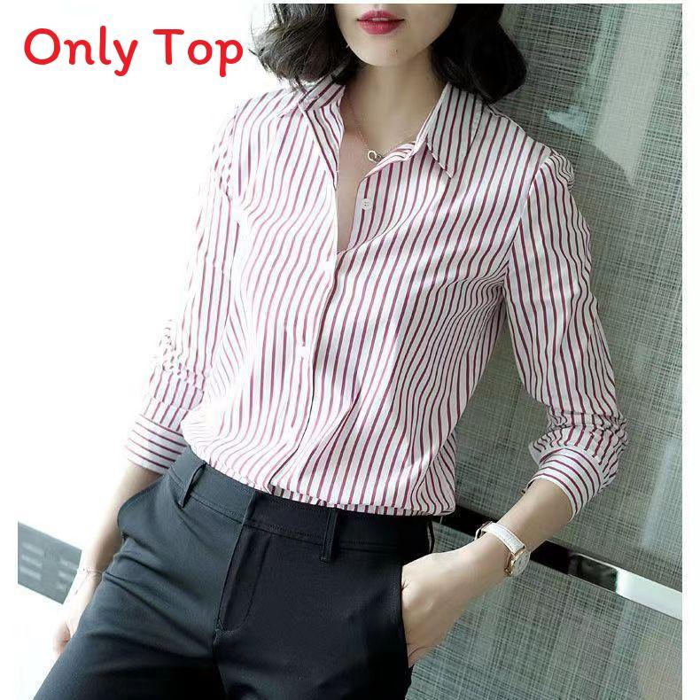 Womens Striped Long Sleeve Shirt With Polished Design For Office Wear
