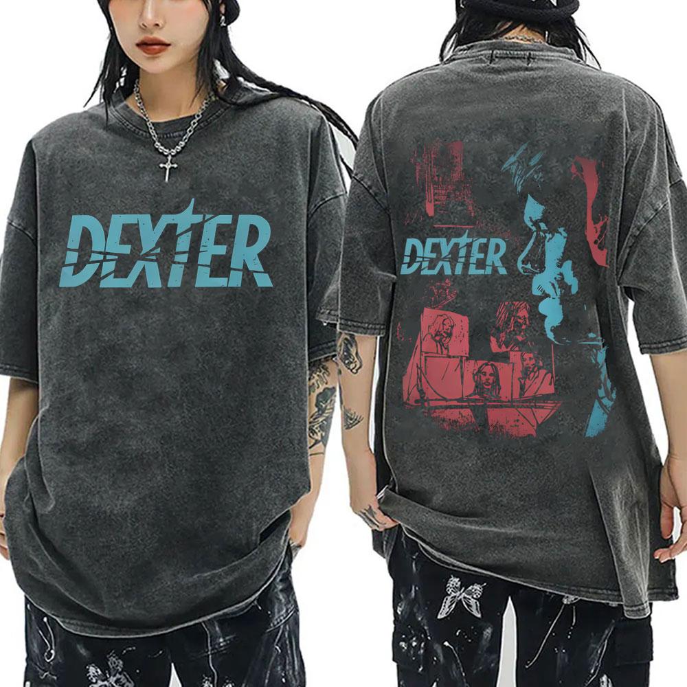 Washed Vintage Dexter Morgan Face Graphic T-shirts Men's Women Clothing Casual Oversized T Shirts Fashion Gothic Cotton T-shirt