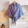 Women's Fashionable Striped Print Knitted Shawl Wool Open Collar Shoulder Top Shawl Scarf