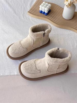 Новые модные замшевые кожаные ботильоны для женщин, хлопковая обувь, повседневные короткие плюшевые теплые плоские ботинки для ходьбы по снегу, Zapatos Para Mujeres