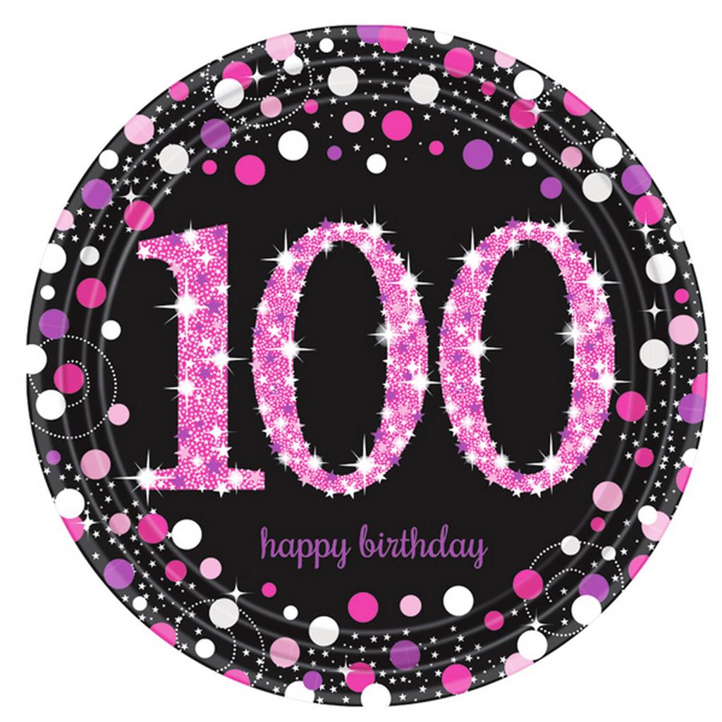 Amscan Prism Pink 100th Birthday Celebration Plates (Pack Of 8)