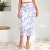 Womens Sexy Mesh Printed Bodycon Midi Skirt Split Hem Elegant Commute Style
