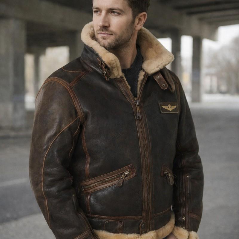 Heavy-duty Brown PU Leather Jacket Men Zipper Pockets Fall Winter Slim Fit Casual Outerwear
