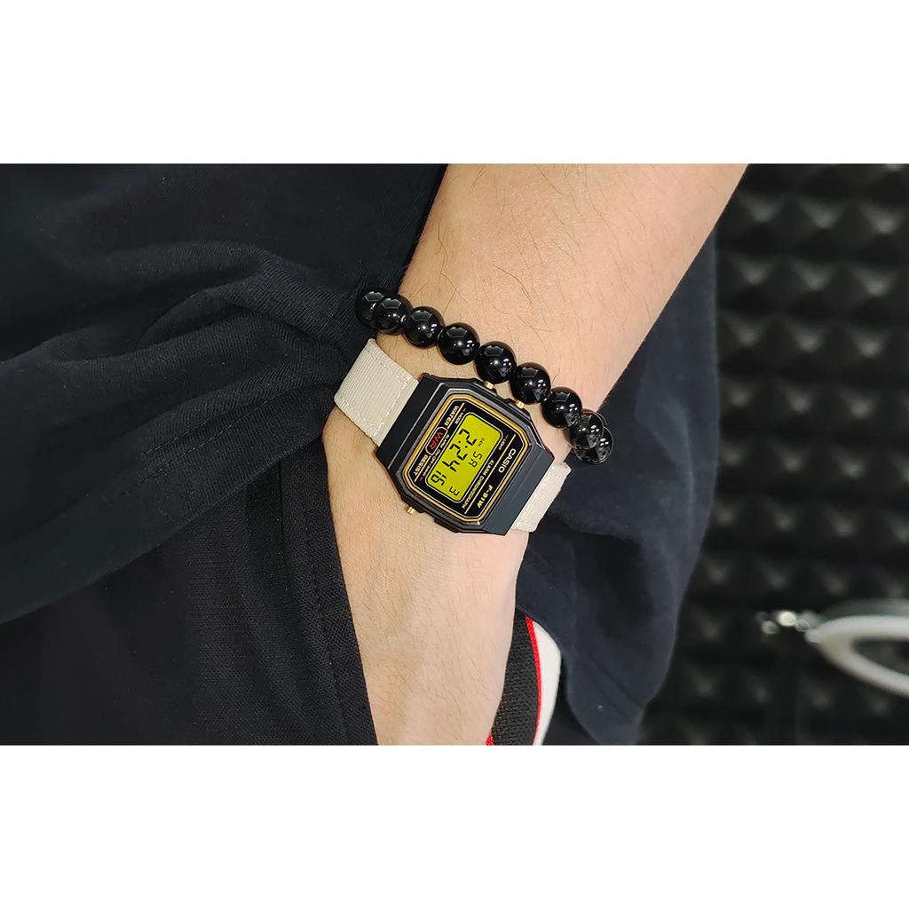 Casio Коллекция Custom Часы с кварцевым механизмом и нейлоновым ремешком Мужские часы Черный циферблат F-91WG-9(Watch5--)