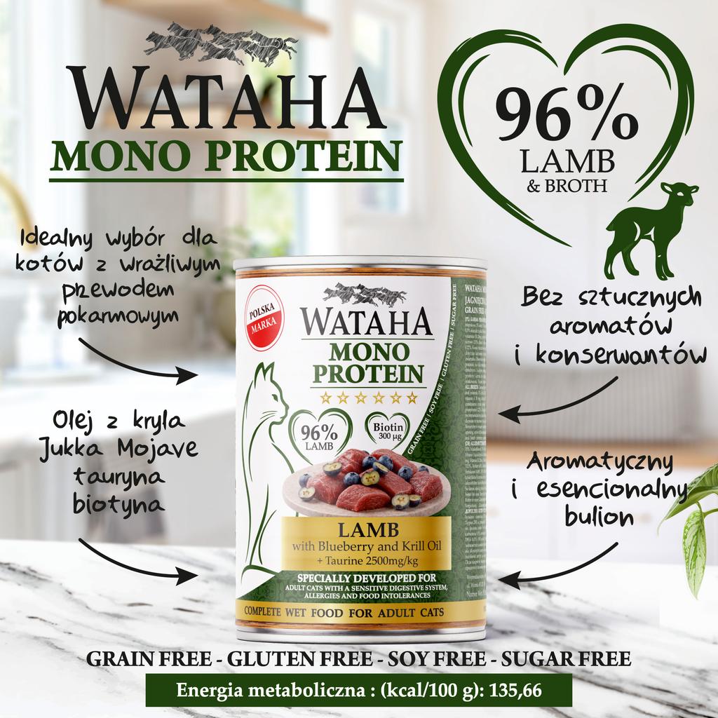 Wataha Adult Cat Mono 96% Lamb with Blueberries 400G
