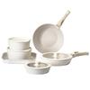 17 Piece Pots and Pans Set Granite Nonstick Kitchen Cookware White