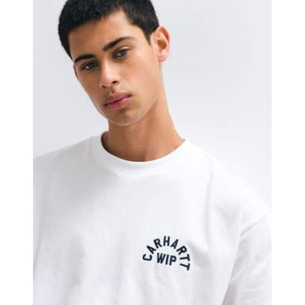 Unisex Carhartt WIP Arch Script Front and Back Print Regular Fit Cotton T-Shirt in White
