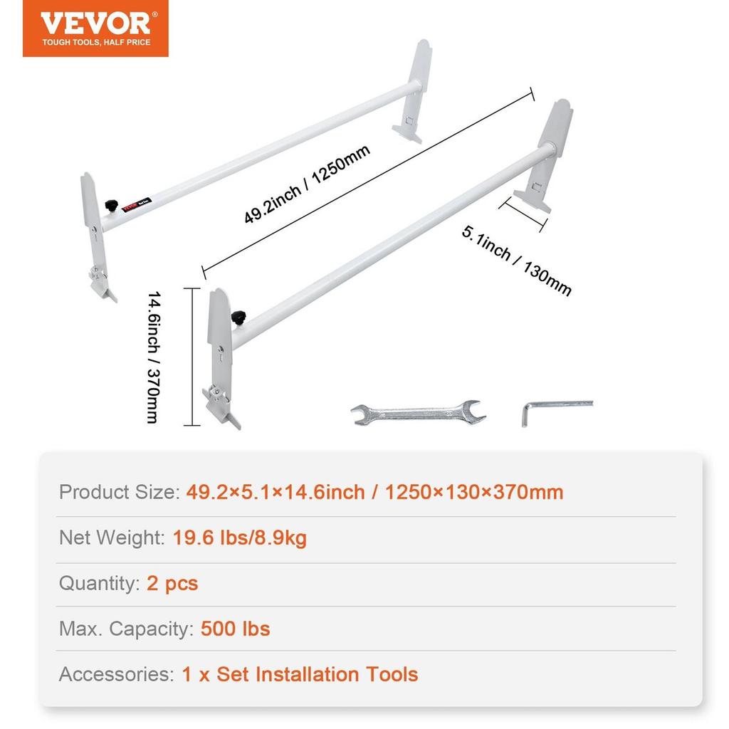 Van Roof Ladder Rack, 2 Bar Alloy Steel Ladder Racks, Adjustable from 1200-2000 mm, 227 kg Capacity, Roof Rack Compatible with Full-size Vans with