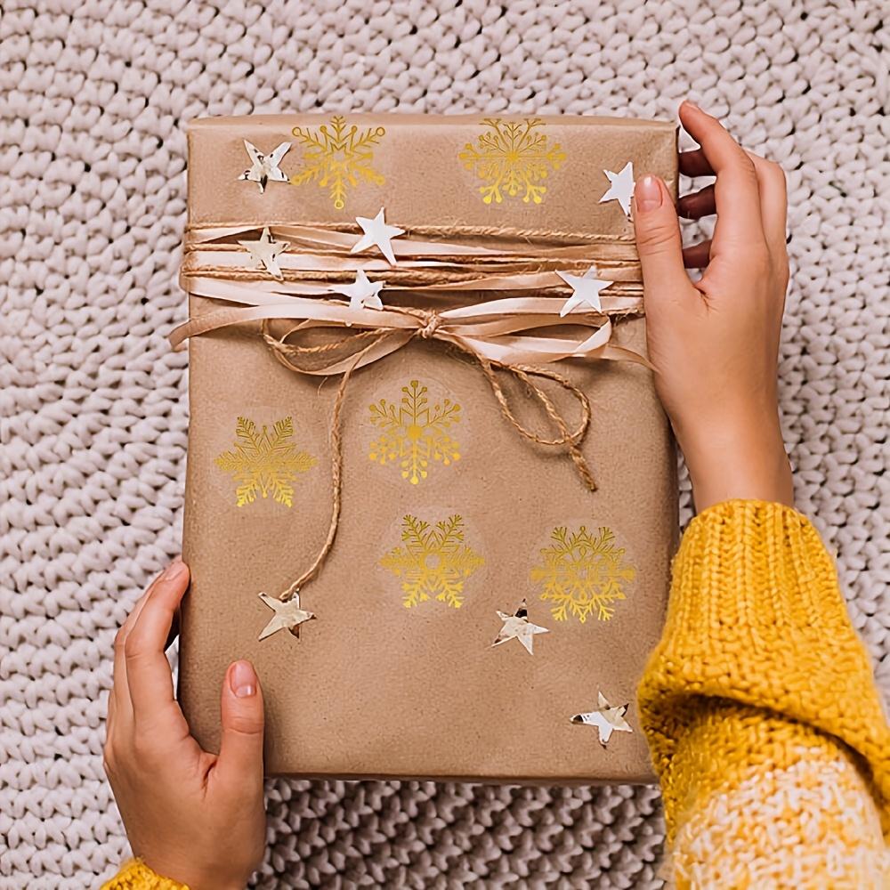 500/1000 шт. Золотые наклейки «Снежинки» Блестящие Прозрачные ПВХ Круглые Декоративные Наклейки в Рулоне для Рождественской Упаковки Подарков Праздничные Эссенци