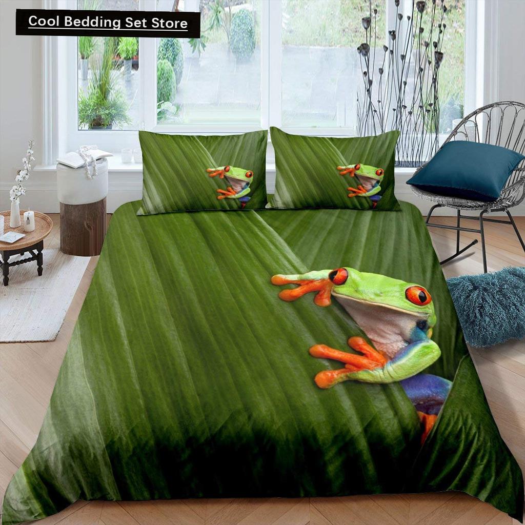 3D Frog Family King Queen Duvet Cover Little Tree Frog Bedding Set Tropical Nature Animal Quilt Cover Polyester Comforter Cover