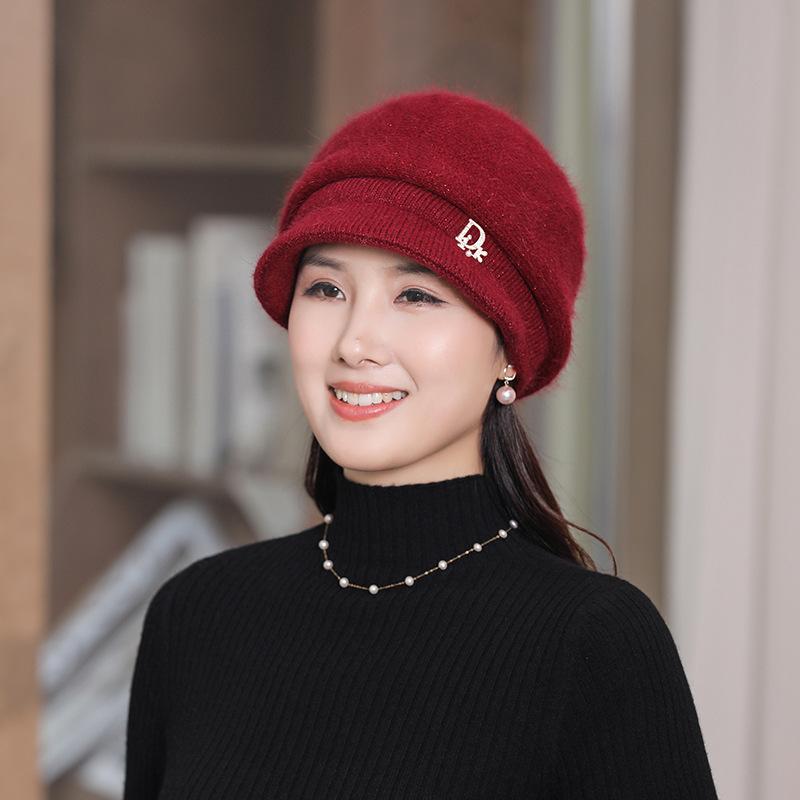 Женская зимняя объемная вязаная шапка-берет, теплая вязаная зимняя шапка-бини с козырьком для холодной погоды