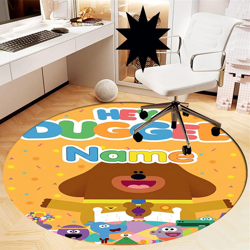 Custom Name Hey Duggee Printed Round Rug Carpet Chair Rug Area Rug Entryway Doormats,for Office Chair Living Room Bedroom Kitchen Room.