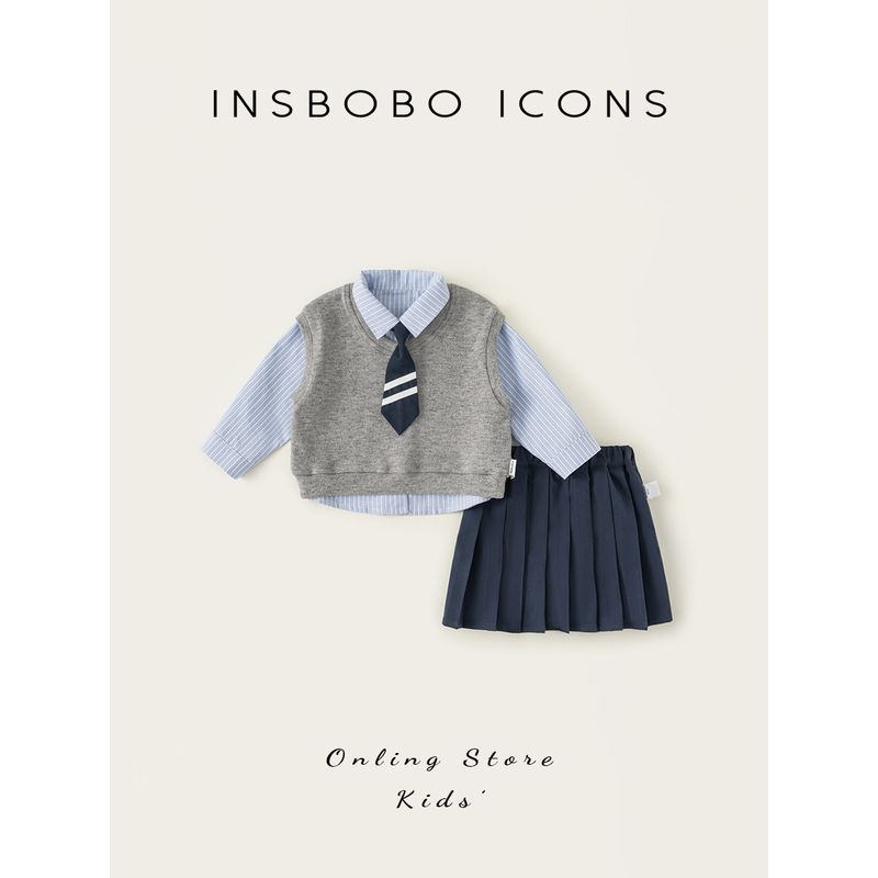 Girls' Spring Outfit Set, Preppy Style, Three-Piece Set for Baby Girls, 2026 Spring New Style, Children's Long-Sleeved Korean Fashion