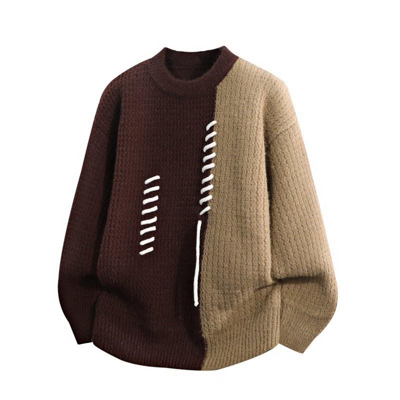 Mens Oversized Colorblock Knit Sweater Loose Fit Warm Winter Pullover Teens Young Adults