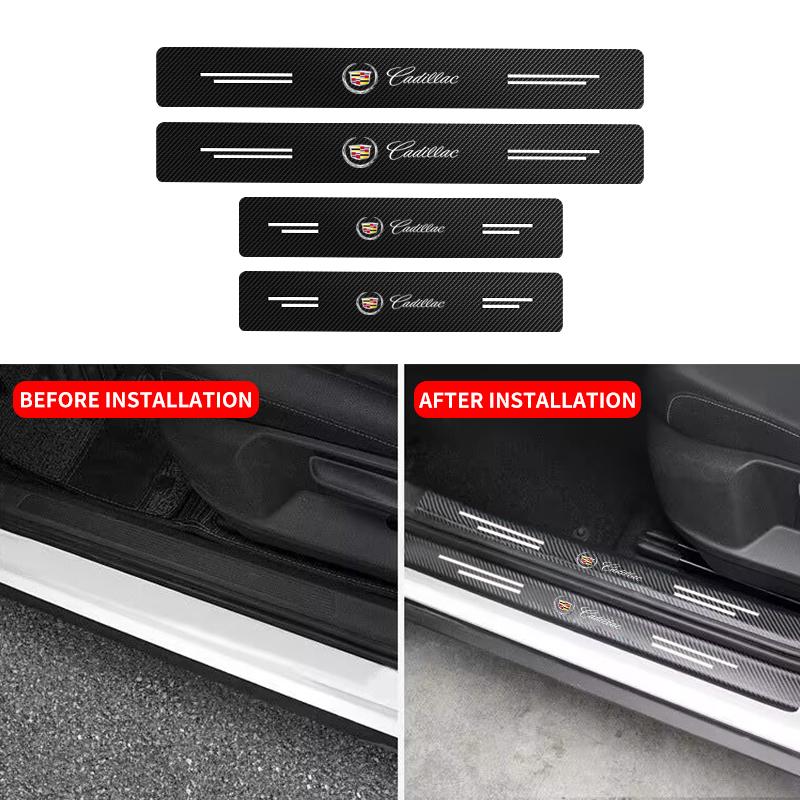 4Pcs Car accessories Door Sill Scuff Plate Decor Carbon Fiber Stickers for Cadillac Logo SRX XT4 XT5 XT6 ATS XTS CTS CT6 cnkym77