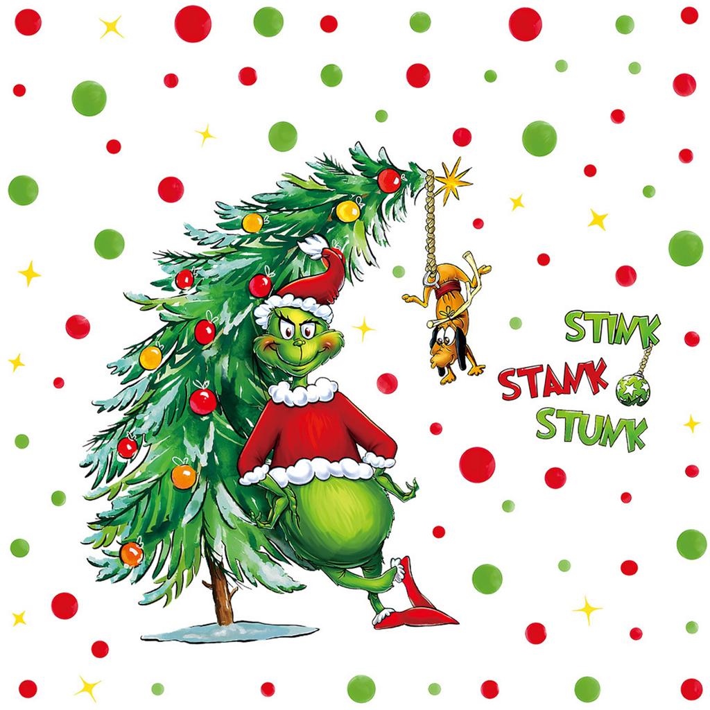 Рождественские стикеры на стену и окна Гринч! Мультяшный декор Зеленый Монстр для праздничного веселья, идеально подходит для преображения праздничного дома.