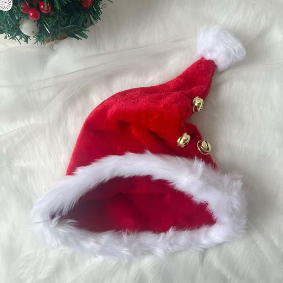 Unisex Velvet Santa Hat with Bells Green/Red Fluffy Christmas Hat with Pompom Ball for Holiday New Year Party Supplies