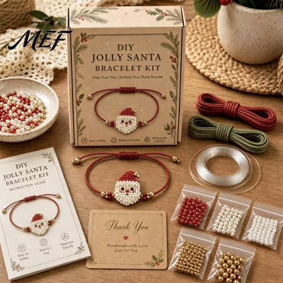 DIY Craft Supplies Christmas Beaded Bracelet Making Kit, Holiday Handmade Jewelry Supplies, Xmas Beads for Bead Kit Adults, Kids, Family School